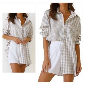 NWTCasual Plaid Patchwork Long Sleeve Button Down Oversized Shirt Blouse Top